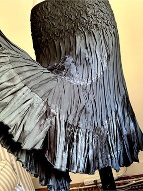 Vintage Cache Black Textural Pleating and Crinkle-y Skirt